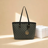 Fashion M Letter Print  Tote Bag PU Letter Pendant Large Capacity Handbag Water Resistant Shoulder Bag for Commuting Shopping