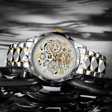 Luxury Skeleton Dial Men Business Watches Stainless Steel Calendar Quartz Wristwatch Clock Gift Relogio Masculino (Without Box）