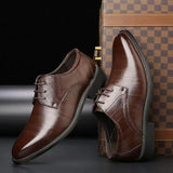 Men Dress Shoes Lace-Up Leather Shoes British Pointed Toe Office Oxford Shoes Wedding Party Flats Handmade Business Formal Shoe