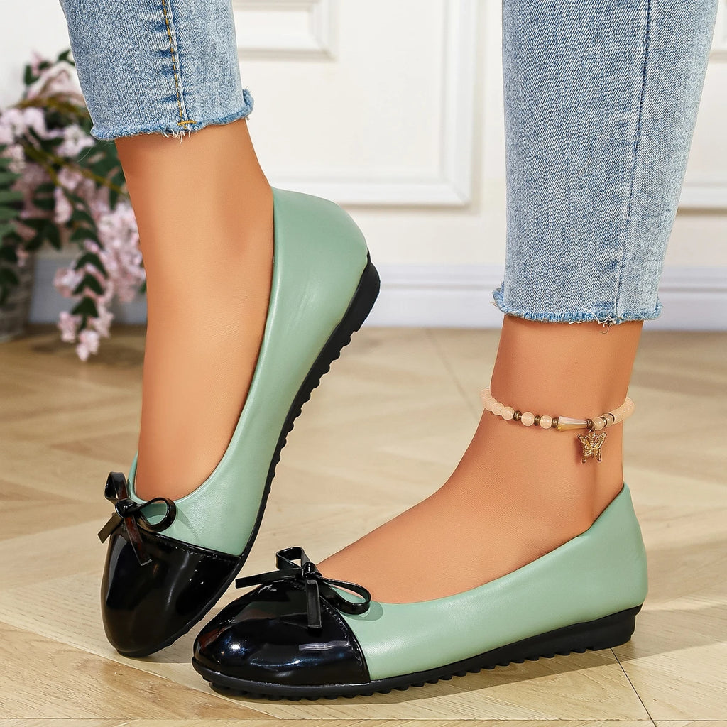 Women's Flat Shoes Comfort Non-slip Ladies Loafers Leather Flats Elegant Bowknot Women's Single Shoes