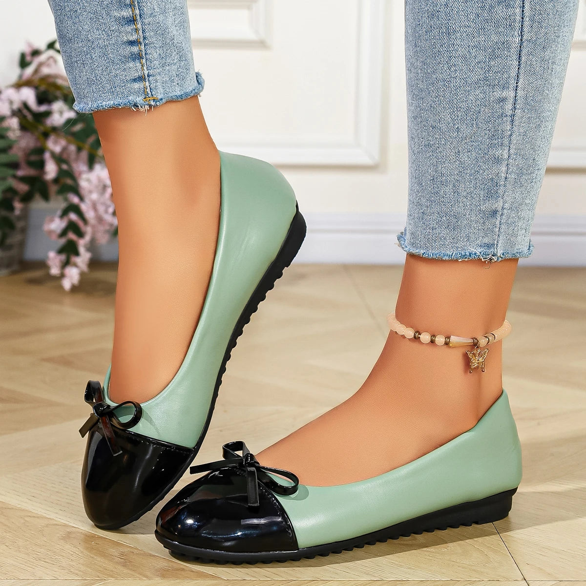Women's Flat Shoes Comfort Non-slip Ladies Loafers Leather Flats Elegant Bowknot Women's Single Shoes