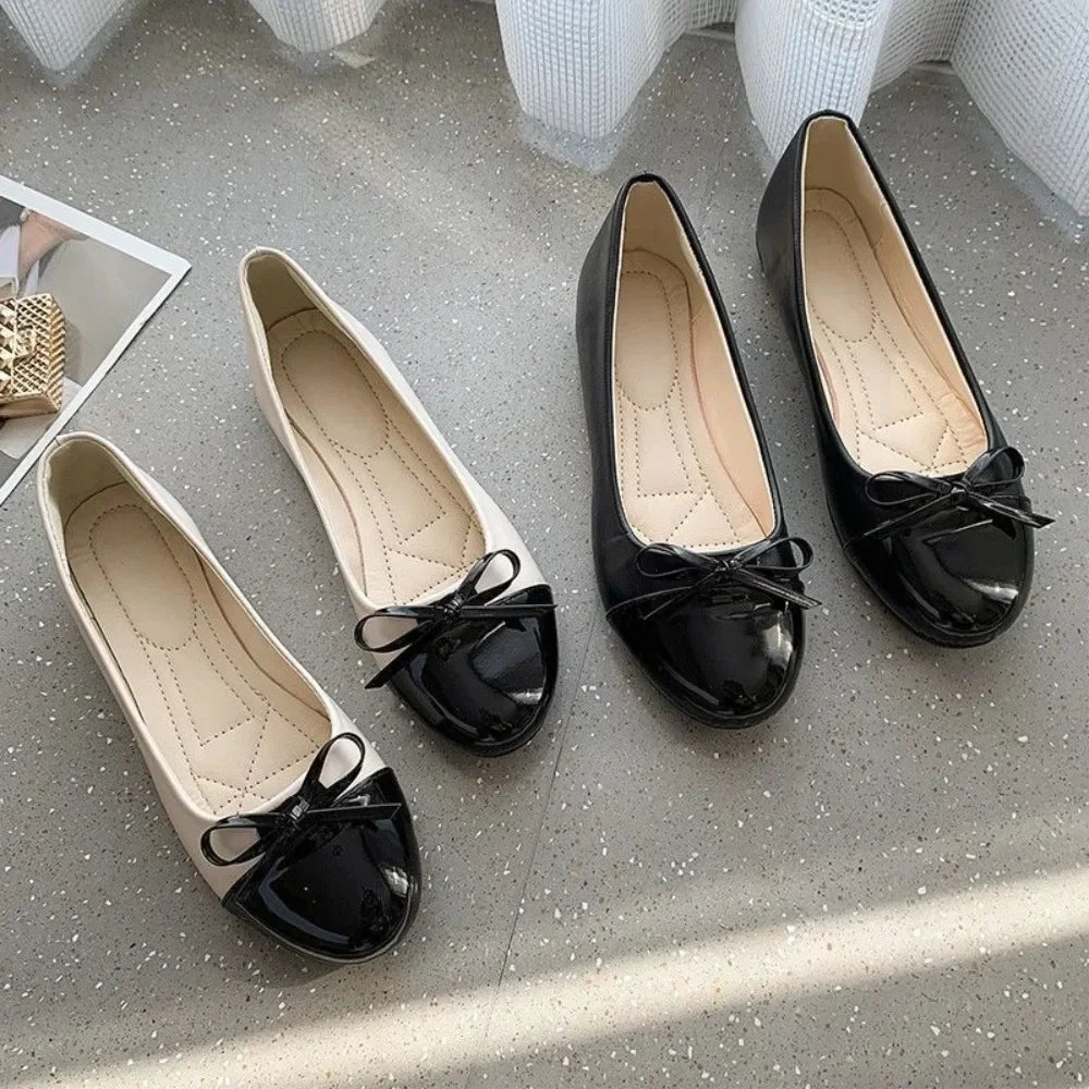 Women's Flat Shoes Comfort Non-slip Ladies Loafers Leather Flats Elegant Bowknot Women's Single Shoes
