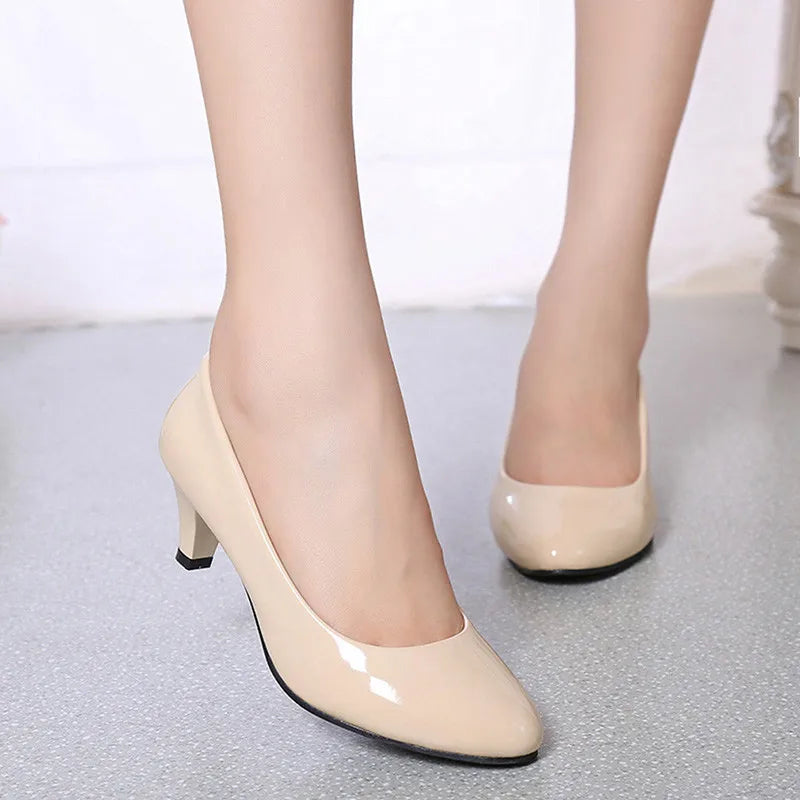 Shoes Ladies Pumps Medium Heel Nude Sexy High Heels Weeding Shoes Women Office Work White Pumps Party Shoes