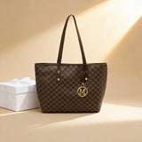 Fashion M Letter Print  Tote Bag PU Letter Pendant Large Capacity Handbag Water Resistant Shoulder Bag for Commuting Shopping