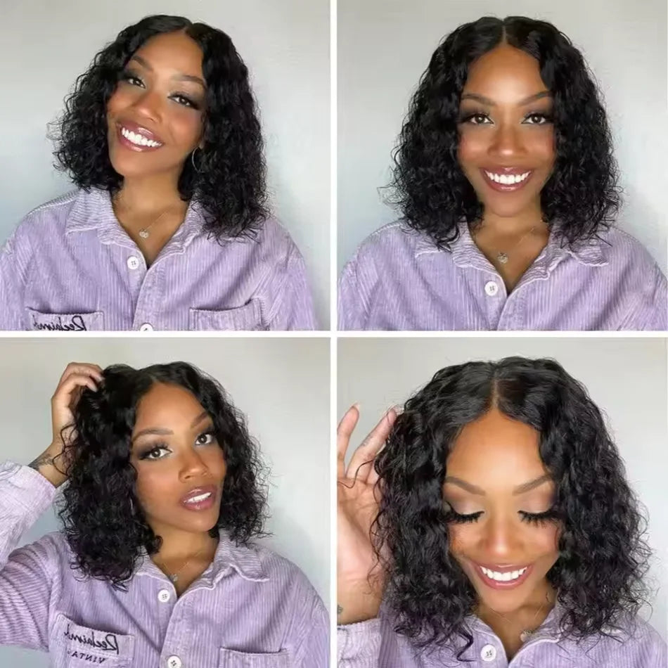 Short Bob Wig Curly Wigs Glueless Pre Plucked Human Hair Wigs Ready To Go 5X5 Pre Cut Wig 4X4 Deep Wave Closure Wigs For Women