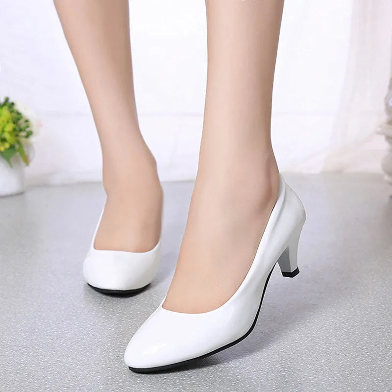 Shoes Ladies Pumps Medium Heel Nude Sexy High Heels Weeding Shoes Women Office Work White Pumps Party Shoes