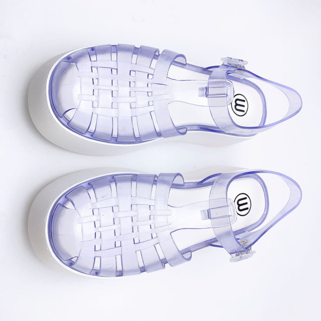 Fashionable PVC Thick-Heeled Women's Sandals with Hollowed-Out Breathable Platform Jelly Falt Soles Solid Colors Sandals