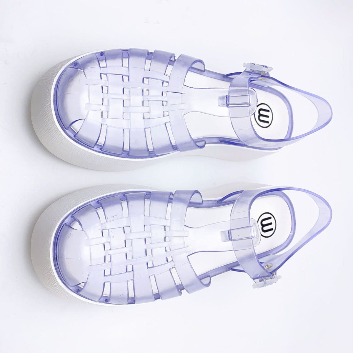Fashionable PVC Thick-Heeled Women's Sandals with Hollowed-Out Breathable Platform Jelly Falt Soles Solid Colors Sandals