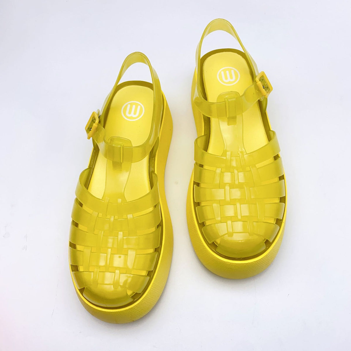Fashionable PVC Thick-Heeled Women's Sandals with Hollowed-Out Breathable Platform Jelly Falt Soles Solid Colors Sandals
