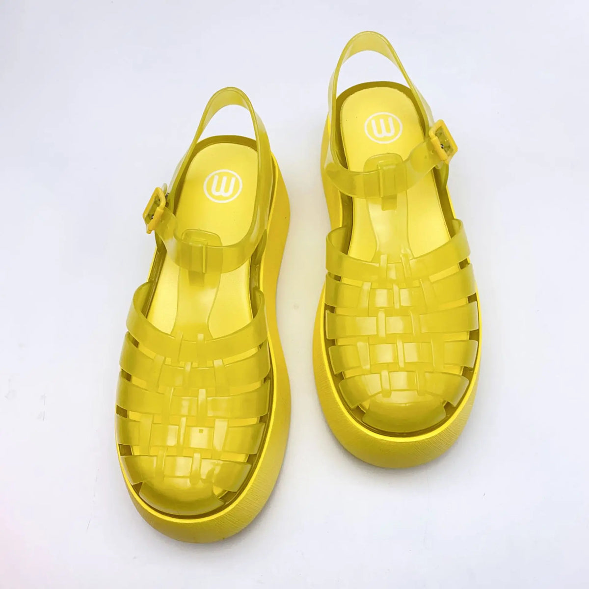 Fashionable PVC Thick-Heeled Women's Sandals with Hollowed-Out Breathable Platform Jelly Falt Soles Solid Colors Sandals