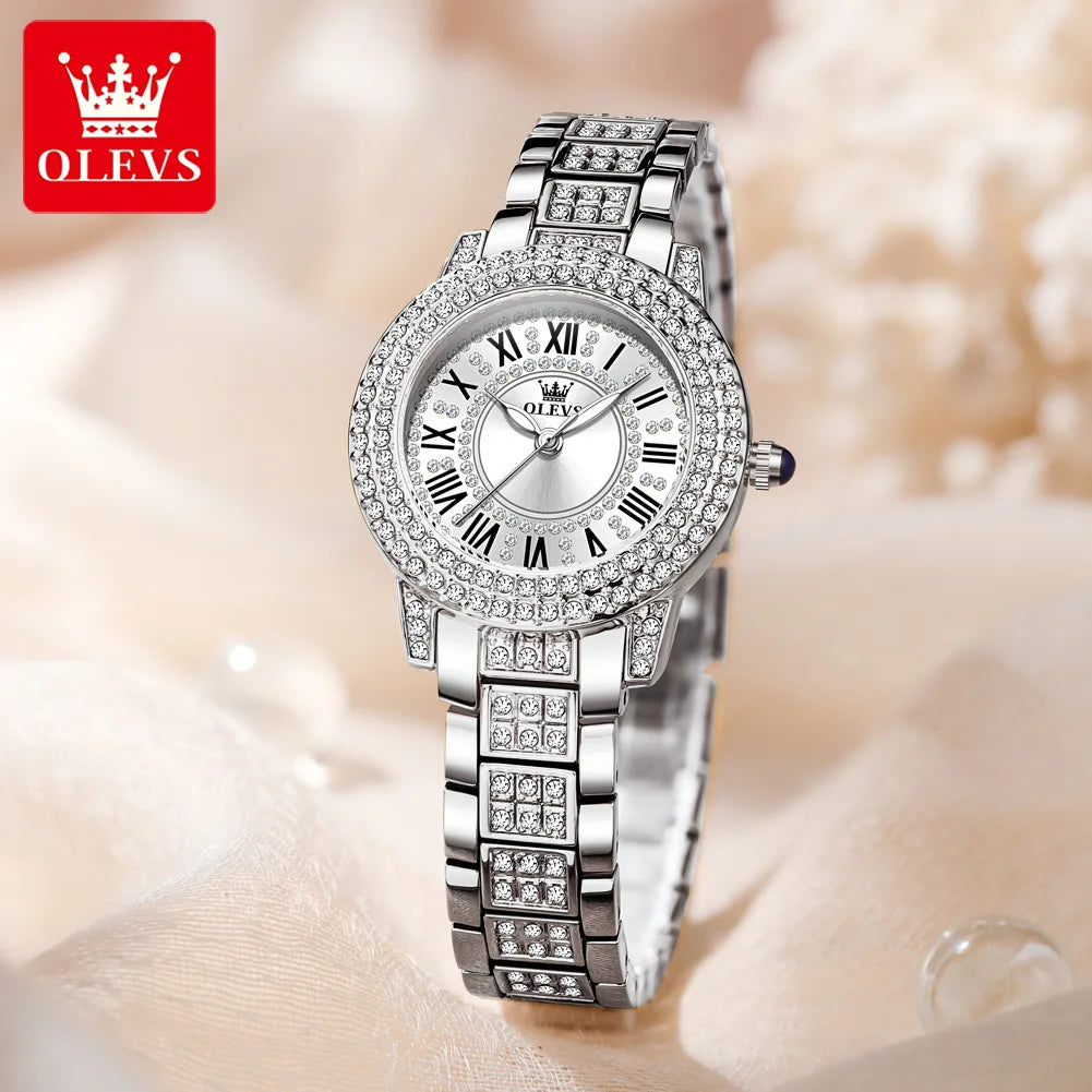 OLEVS 9943 Luxury Diamond Watch for Women Starry Sky Dial Elegant Stainless Steel Waterproof Luminous Quartz Wristwatch Ladies