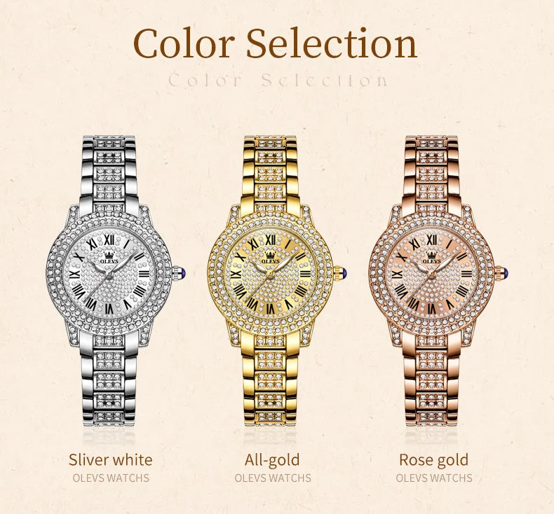OLEVS 9943 Luxury Diamond Watch for Women Starry Sky Dial Elegant Stainless Steel Waterproof Luminous Quartz Wristwatch Ladies