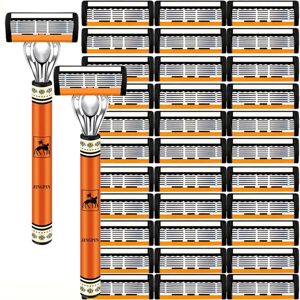 6-Layers Safety Razor Set High Quality Men Razor Sharp Stainless Steel Shaving Changeable Shaver Head Blade ﻿