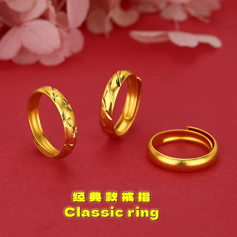 9999 24K gold fashionable luxury couple gold ring, paired rings, open gold jewelry