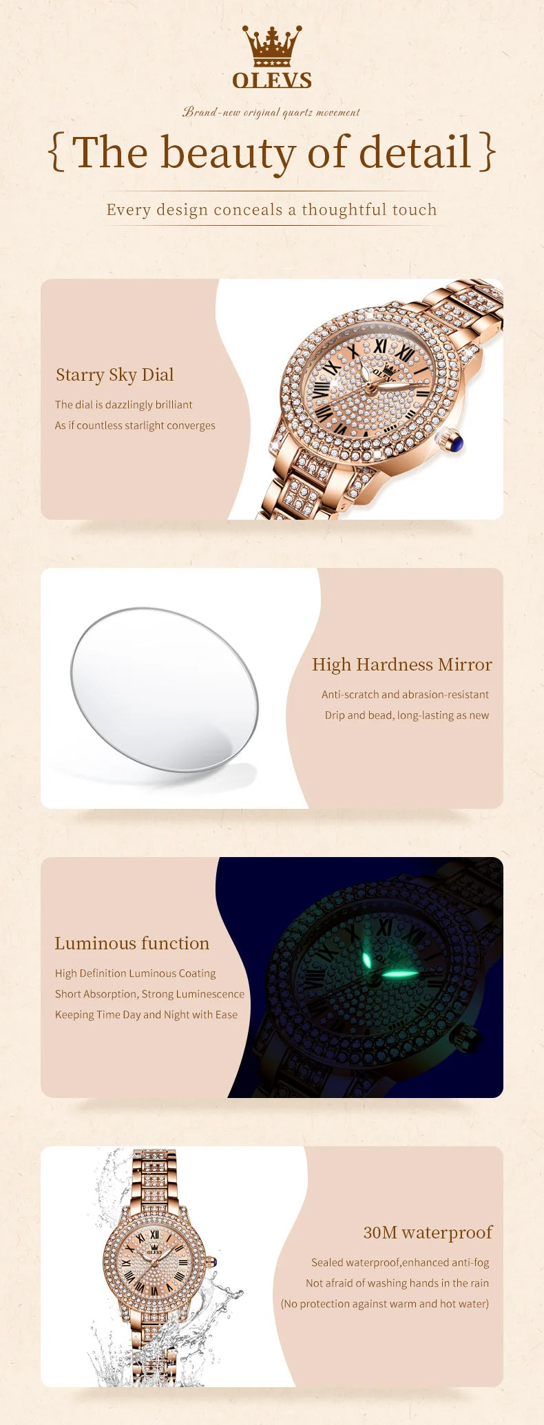 OLEVS 9943 Luxury Diamond Watch for Women Starry Sky Dial Elegant Stainless Steel Waterproof Luminous Quartz Wristwatch Ladies
