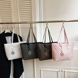 Fashion M Letter Print  Tote Bag PU Letter Pendant Large Capacity Handbag Water Resistant Shoulder Bag for Commuting Shopping