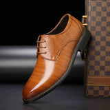 Men Dress Shoes Lace-Up Leather Shoes British Pointed Toe Office Oxford Shoes Wedding Party Flats Handmade Business Formal Shoe
