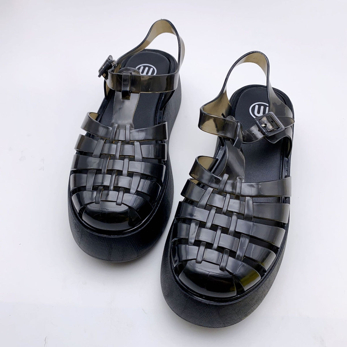 Fashionable PVC Thick-Heeled Women's Sandals with Hollowed-Out Breathable Platform Jelly Falt Soles Solid Colors Sandals