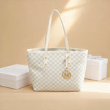 Fashion M Letter Print  Tote Bag PU Letter Pendant Large Capacity Handbag Water Resistant Shoulder Bag for Commuting Shopping