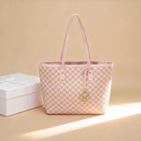 Fashion M Letter Print  Tote Bag PU Letter Pendant Large Capacity Handbag Water Resistant Shoulder Bag for Commuting Shopping
