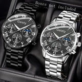 1/2PCS Set Couple Fashion Casual Leather Watches Ladies Simple Dial Quartz Wristwatches Dress Clock Montre Femme