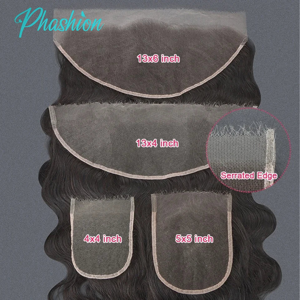 Phashion  HD 13x6 13x4 Lace Frontal Straight Pre Plucked 4X4 5x5 6x6 Swiss Full Body Closure Only Natural Black 100% Human Hair