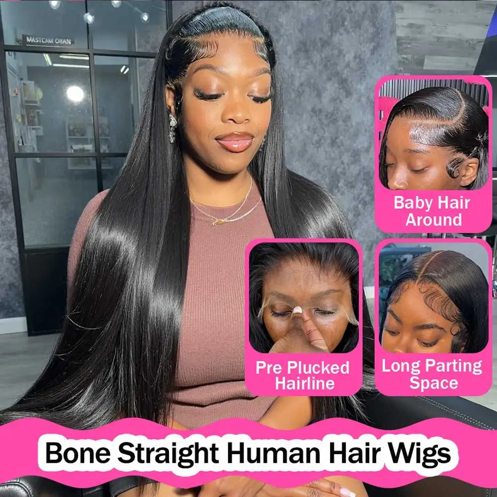 40 42 Inch Straight Human Hair Wigs 13x4 13x6 HD Lace Frontal Wigs For Women Glueless Bone Straight Lace Front Human Hair Wigs