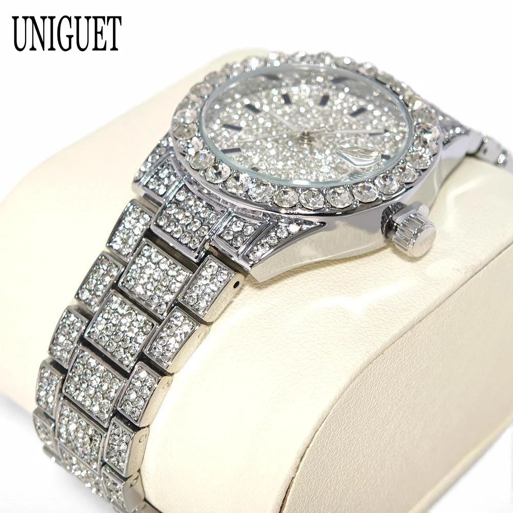 2025 Hot Fashion Gold Watches Women Luxury Stainless Steel Elegant Iced Diamond Jewelry Quartz Wristwatch Ladies Dropshipping