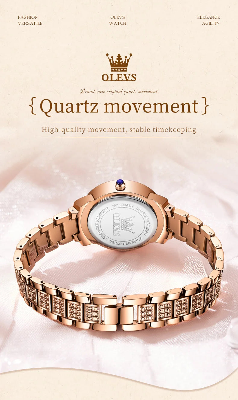 OLEVS 9943 Luxury Diamond Watch for Women Starry Sky Dial Elegant Stainless Steel Waterproof Luminous Quartz Wristwatch Ladies