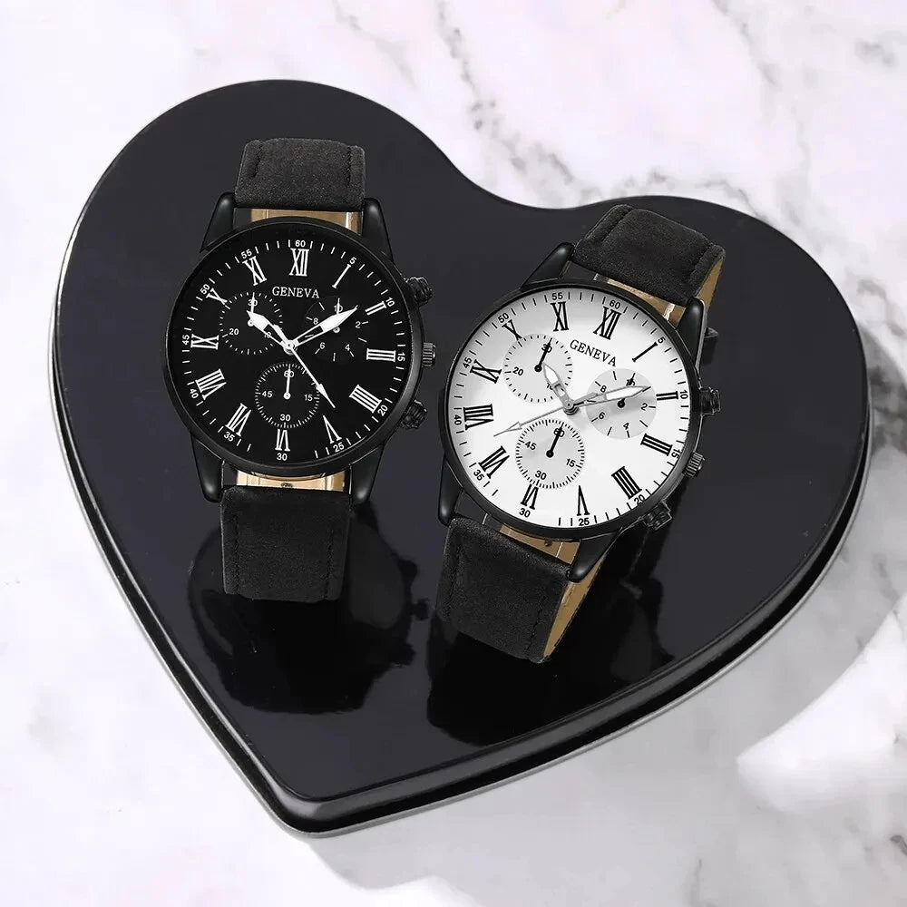 1/2PCS Set Couple Fashion Casual Leather Watches Ladies Simple Dial Quartz Wristwatches Dress Clock Montre Femme