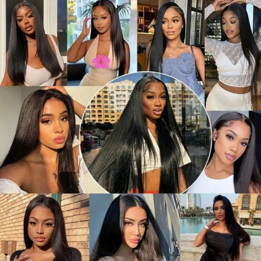 40 42 Inch 250 Density Frontal Wig For Black Women Brazilian Wigs Human Hair 5x5 Bone Straight HD Transparent Lace Front Wigs
