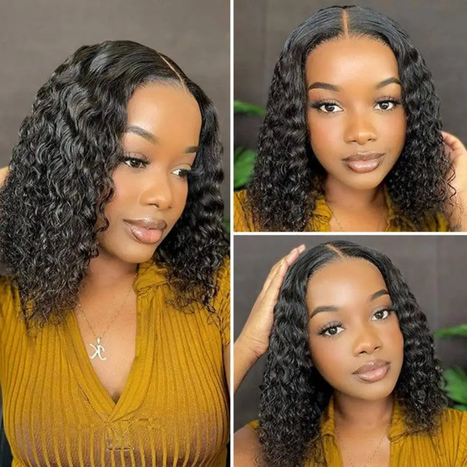 Short Bob Wig Curly Wigs Glueless Pre Plucked Human Hair Wigs Ready To Go 5X5 Pre Cut Wig 4X4 Deep Wave Closure Wigs For Women