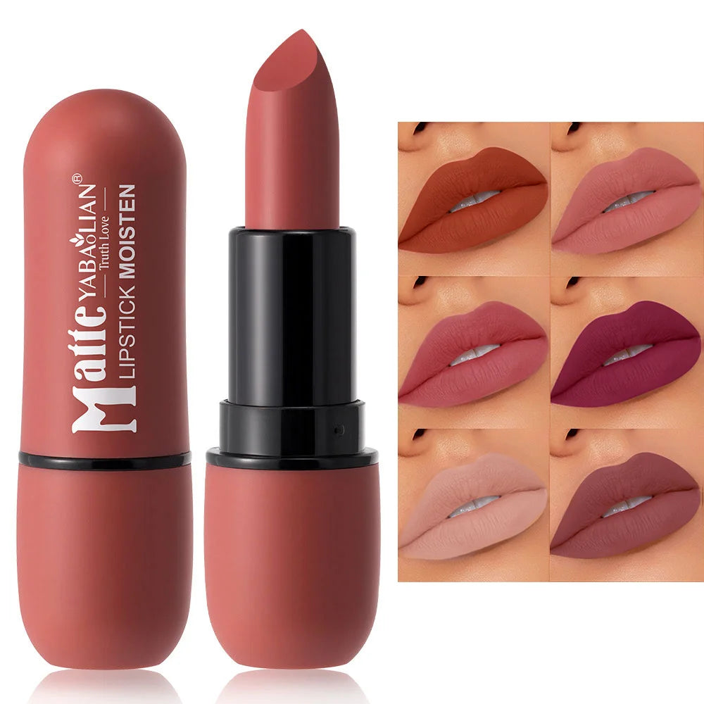6-Color Matte Lipstick: Velvet Lip Color, Smooth, Waterproof, Long-Lasting Color Lip Makeup