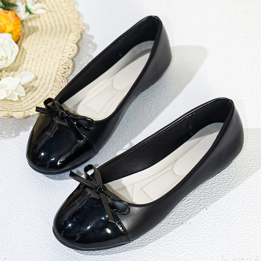 Women's Flat Shoes Comfort Non-slip Ladies Loafers Leather Flats Elegant Bowknot Women's Single Shoes