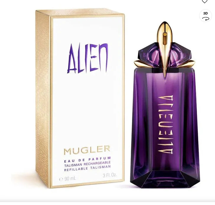 Mugler Alien Refillable Talisman Eau De Parfum 90ML With Original Gift Box Long Lasting Mysterious Jasmine Woody Amber Fragrance Women Perfume Faceted Purple Crystal Gold Cap Bottle Elegant Mystic Scent Night Party Holiday Gi