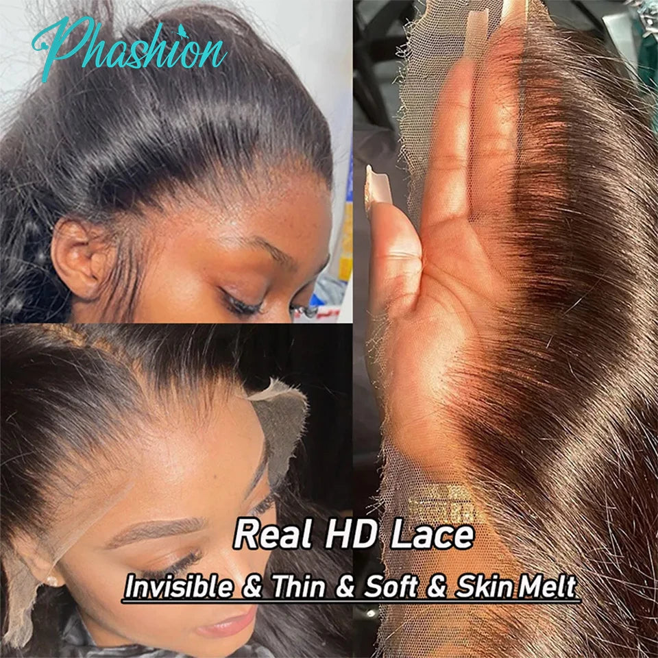 Phashion  HD 13x6 13x4 Lace Frontal Straight Pre Plucked 4X4 5x5 6x6 Swiss Full Body Closure Only Natural Black 100% Human Hair