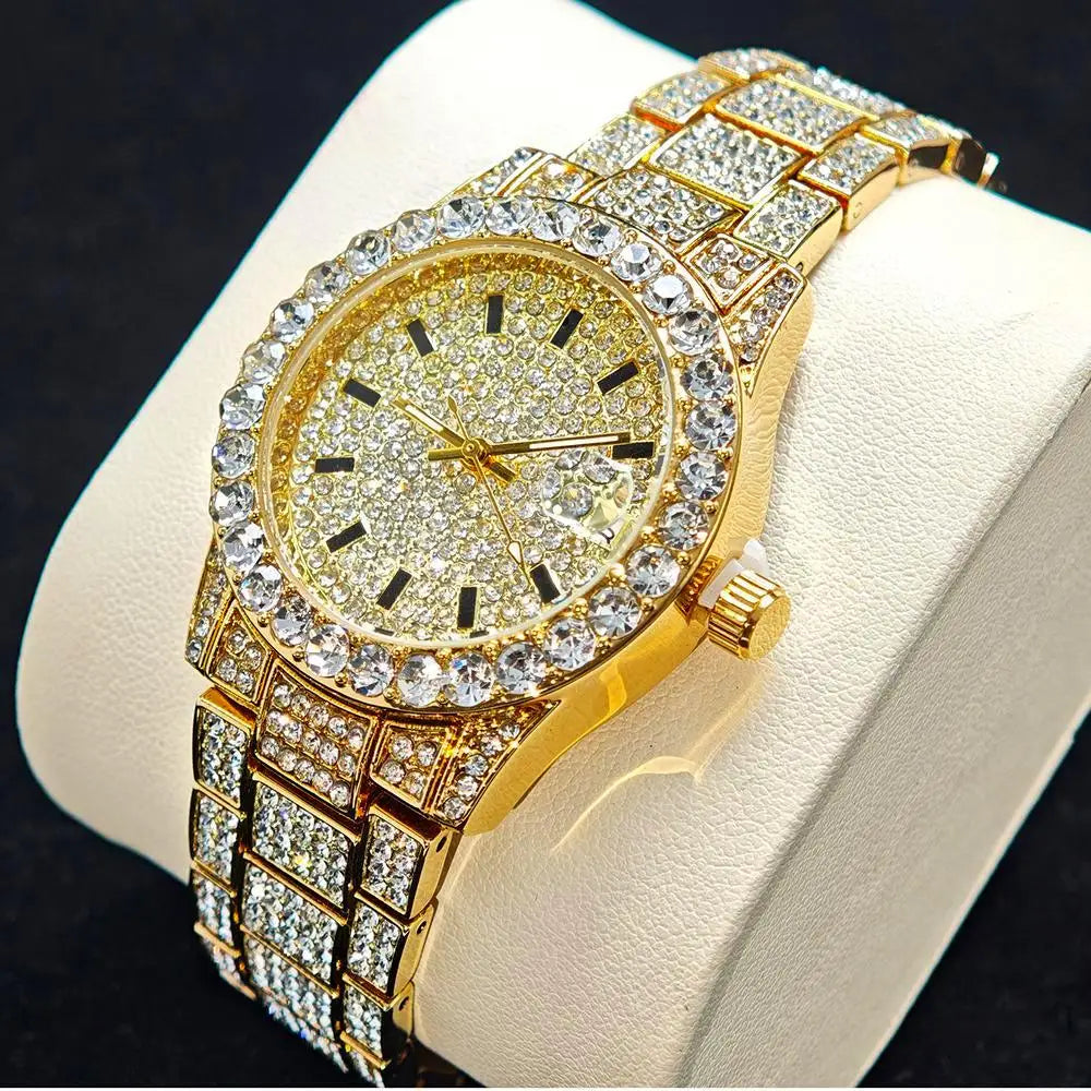 2025 Hot Fashion Gold Watches Women Luxury Stainless Steel Elegant Iced Diamond Jewelry Quartz Wristwatch Ladies Dropshipping