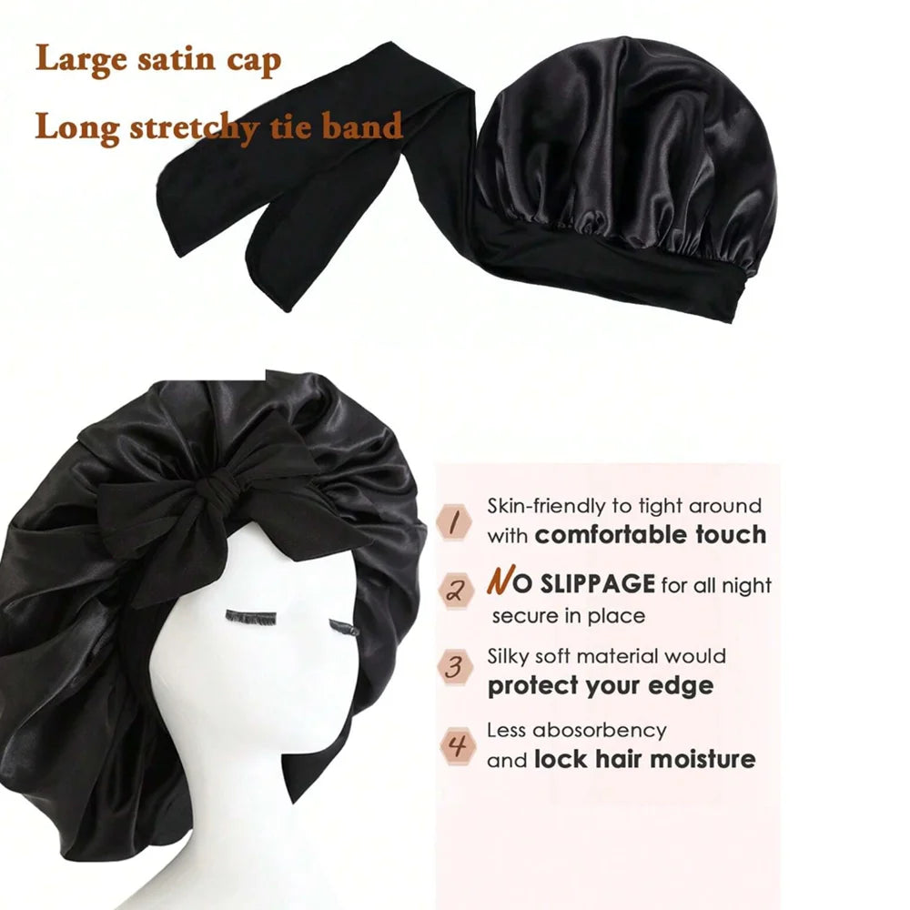 Satin Bonnet Silk Bonnet Adjustable Bonne For Sleeping Hair Bonnet With Tie Band Bonnets For Women Men