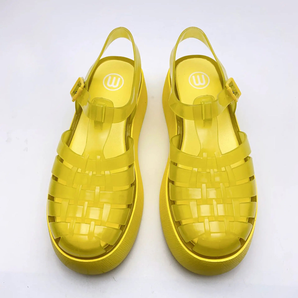 Fashionable PVC Thick-Heeled Women's Sandals with Hollowed-Out Breathable Platform Jelly Falt Soles Solid Colors Sandals
