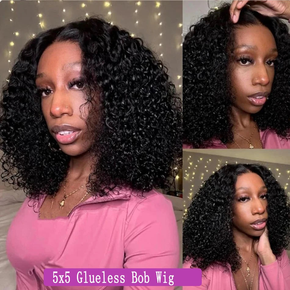 Short Bob Wig Curly Wigs Glueless Pre Plucked Human Hair Wigs Ready To Go 5X5 Pre Cut Wig 4X4 Deep Wave Closure Wigs For Women