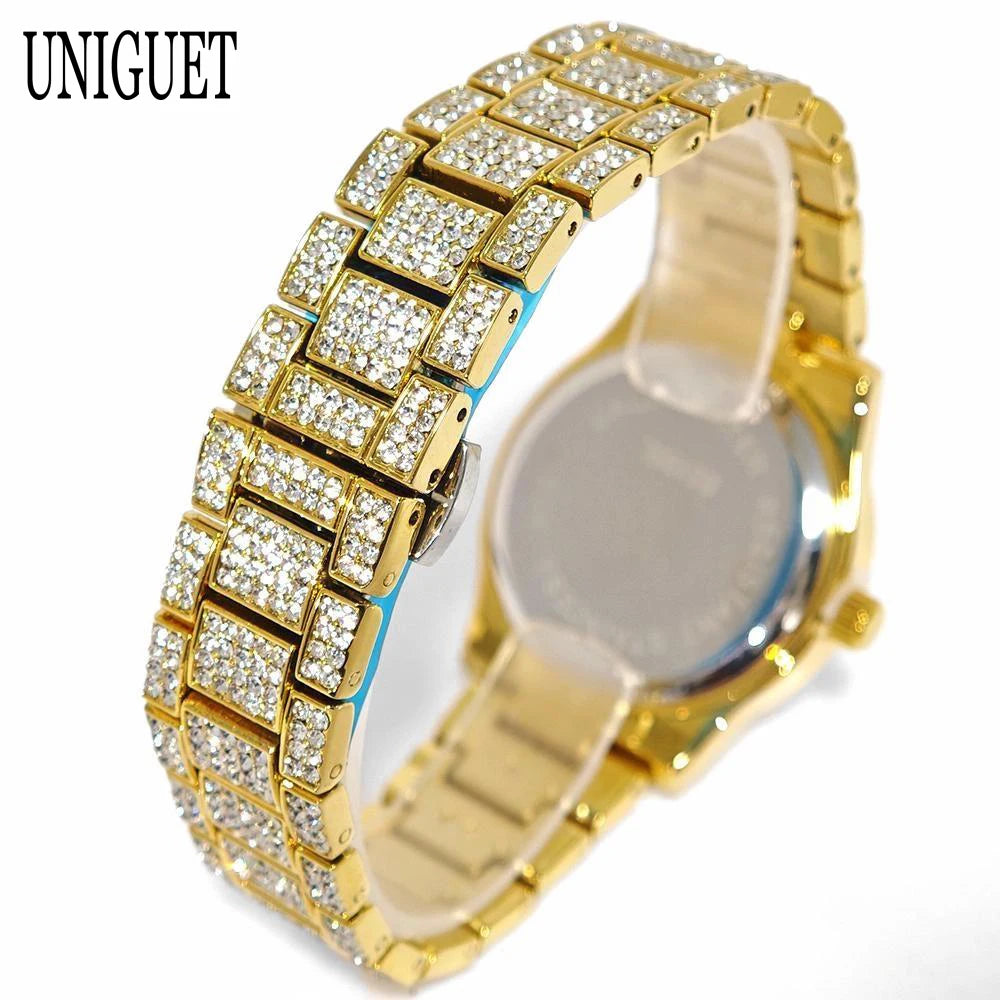 2025 Hot Fashion Gold Watches Women Luxury Stainless Steel Elegant Iced Diamond Jewelry Quartz Wristwatch Ladies Dropshipping
