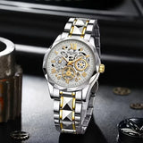 Luxury Skeleton Dial Men Business Watches Stainless Steel Calendar Quartz Wristwatch Clock Gift Relogio Masculino (Without Box）