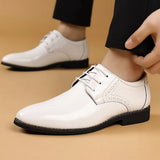 Men Dress Shoes Lace-Up Leather Shoes British Pointed Toe Office Oxford Shoes Wedding Party Flats Handmade Business Formal Shoe