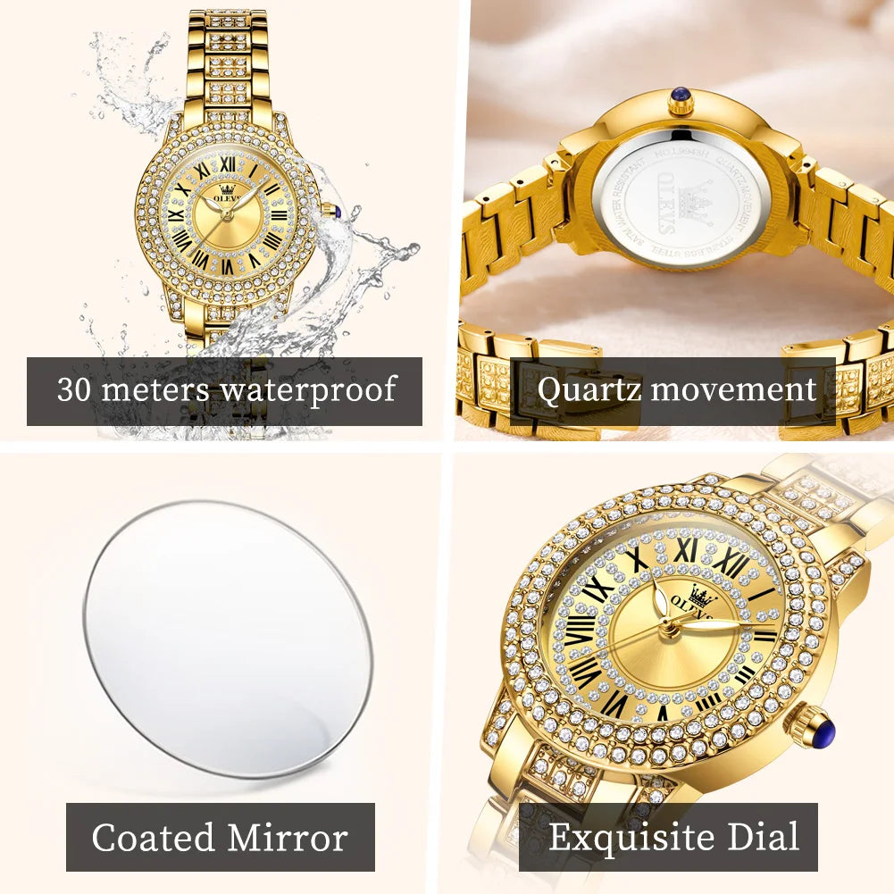 OLEVS 9943 Luxury Diamond Watch for Women Starry Sky Dial Elegant Stainless Steel Waterproof Luminous Quartz Wristwatch Ladies