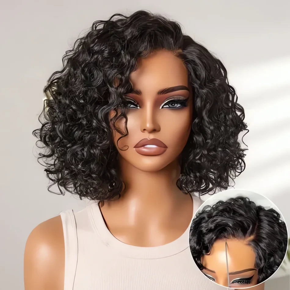 Short Bob Wig Curly Wigs Glueless Pre Plucked Human Hair Wigs Ready To Go 5X5 Pre Cut Wig 4X4 Deep Wave Closure Wigs For Women
