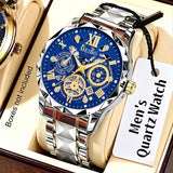 Luxury Skeleton Dial Men Business Watches Stainless Steel Calendar Quartz Wristwatch Clock Gift Relogio Masculino (Without Box）