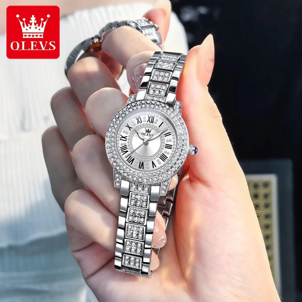 OLEVS 9943 Luxury Diamond Watch for Women Starry Sky Dial Elegant Stainless Steel Waterproof Luminous Quartz Wristwatch Ladies