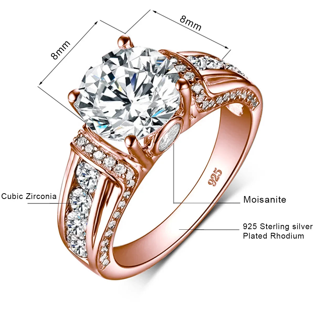 Certified D Color VVS1 2ct Moissanite Diamond Ring For Women 100% Sterling Silver Good Quality Wedding Jewelry Pass Diamond Test