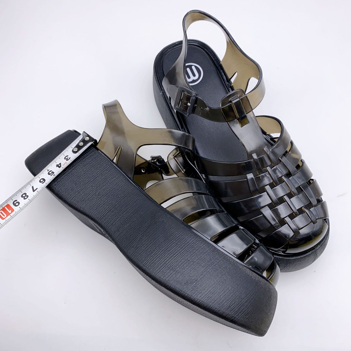 Fashionable PVC Thick-Heeled Women's Sandals with Hollowed-Out Breathable Platform Jelly Falt Soles Solid Colors Sandals
