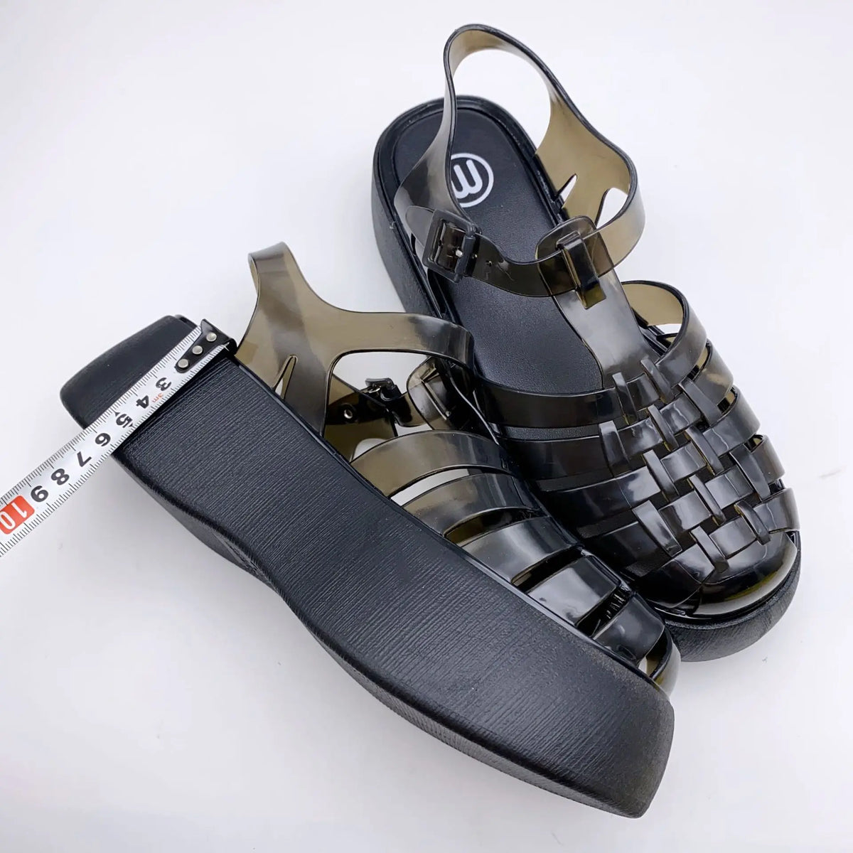 Fashionable PVC Thick-Heeled Women's Sandals with Hollowed-Out Breathable Platform Jelly Falt Soles Solid Colors Sandals